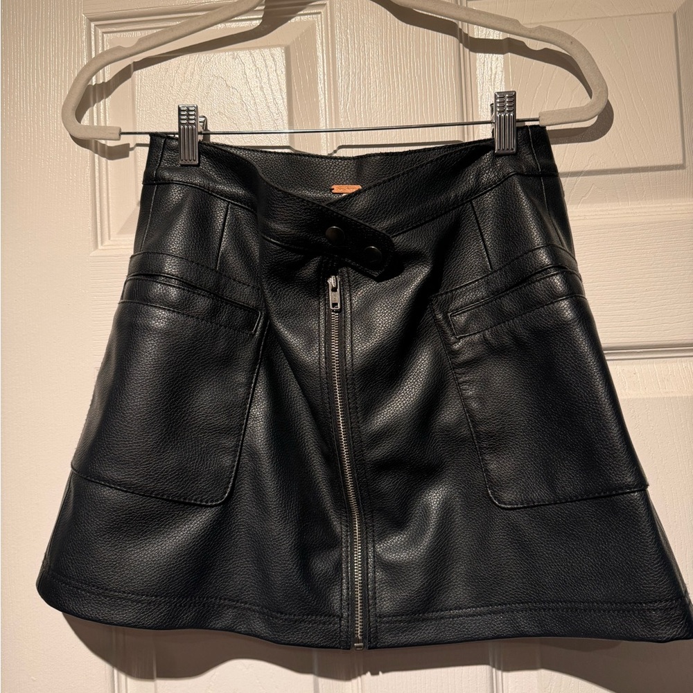 Free People Black Faux Leather Skirt
